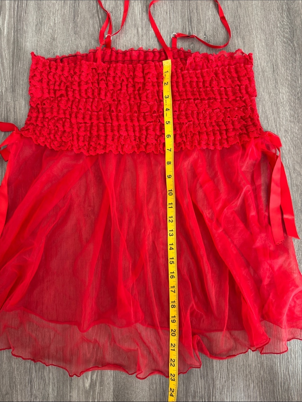 Red Sheer Ruffled Slip Dress - Picture 7 of 7